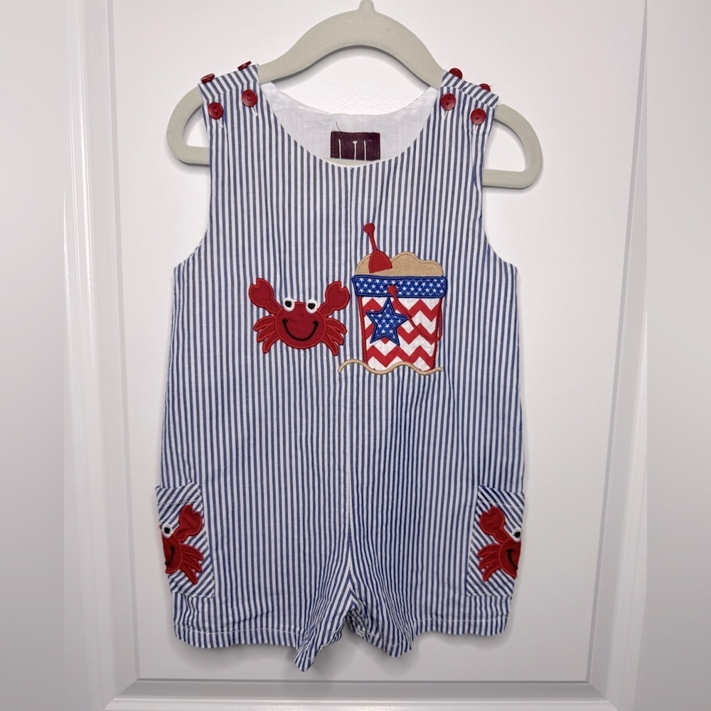 Lil Cactus Seersucker Crab Shortall Size 12-18M